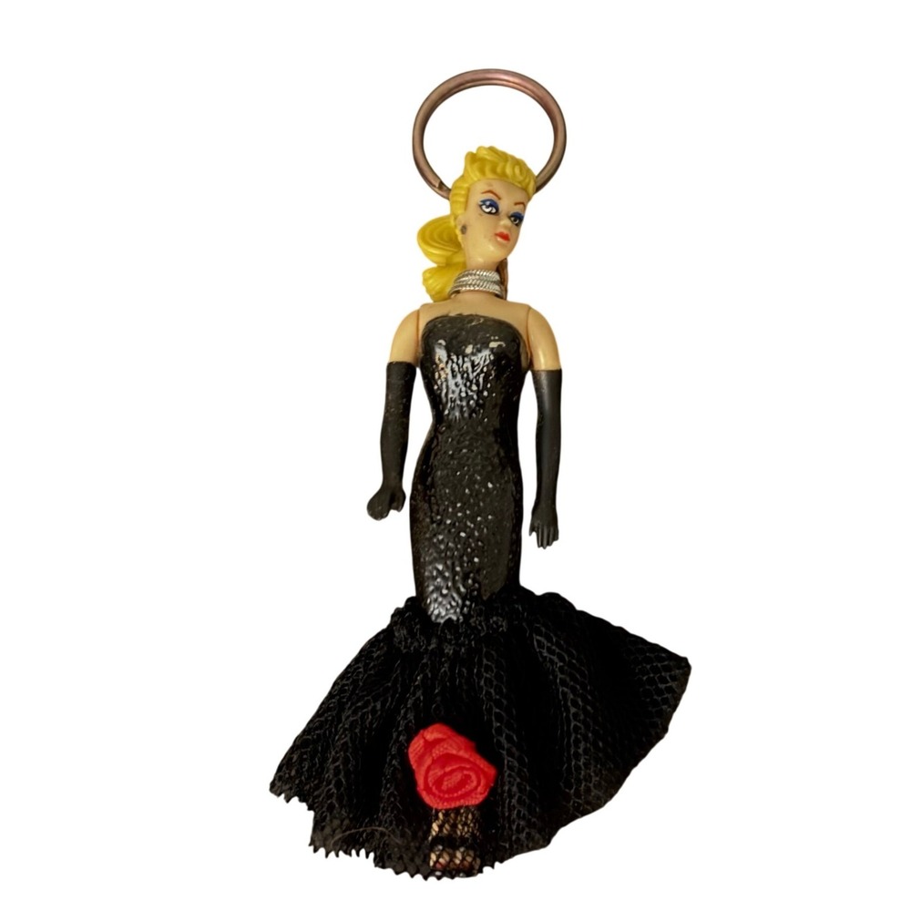 Vintage Barbie Keychain | Solo in the Spotlight Black Gown Red Rose Mattel 1994